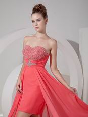 Discount High-low Watermelon Prom Dress With Beading
