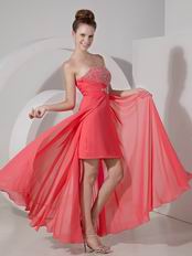 Discount High-low Watermelon Prom Dress With Beading