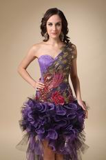 Cascade Peacock Plume High Low One Shoulder Prom Dress