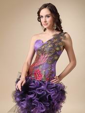 Cascade Peacock Plume High Low One Shoulder Prom Dress