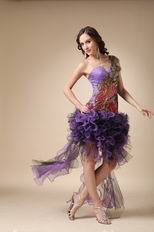 Cascade Peacock Plume High Low One Shoulder Prom Dress