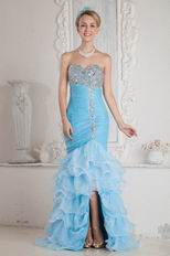 Luxurious Corset Back Aqua High Low Mermaid Party Dress