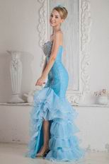 Luxurious Corset Back Aqua High Low Mermaid Party Dress
