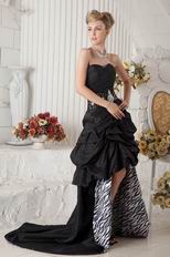 High Low Black Prom Dress Chapel Train Zebra Fabric Inside