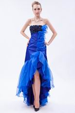 Unique Azure Blue High Low Prom Dress With Black Lace