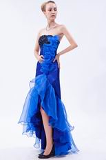 Unique Azure Blue High Low Prom Dress With Black Lace