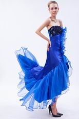 Unique Azure Blue High Low Prom Dress With Black Lace