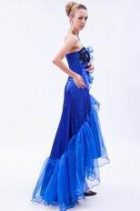 Unique Azure Blue High Low Prom Dress With Black Lace