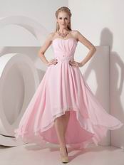 Baby Pink Strapless High-low Prom Dress With Beading