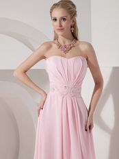 Baby Pink Strapless High-low Prom Dress With Beading