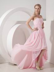 Baby Pink Strapless High-low Prom Dress With Beading