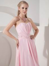 Baby Pink Strapless High-low Prom Dress With Beading