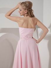 Baby Pink Strapless High-low Prom Dress With Beading