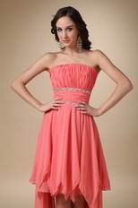 Watermelon Chiffon Asymmetrical Cascade Skirt Occasion Dress