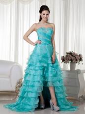 Turquoise Organza Layers High-low Skirt Dress Prom Wear