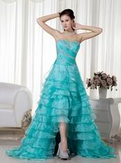 Turquoise Organza Layers High-low Skirt Dress Prom Wear