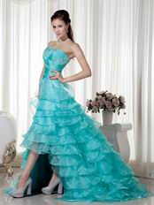 Turquoise Organza Layers High-low Skirt Dress Prom Wear