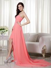 Cheap Watermelon High-low Prom Dress Made By Chiffon