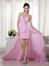 High-low Unique Design One Shoulder Pink Prom Dress