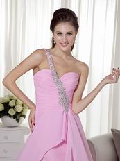 High-low Unique Design One Shoulder Pink Prom Dress