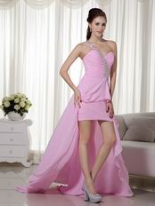 High-low Unique Design One Shoulder Pink Prom Dress