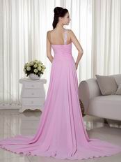 High-low Unique Design One Shoulder Pink Prom Dress