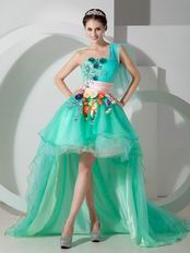 High Low Vivid Spring Green Prom Dress With Flowers