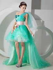 High Low Vivid Spring Green Prom Dress With Flowers