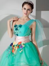 High Low Vivid Spring Green Prom Dress With Flowers