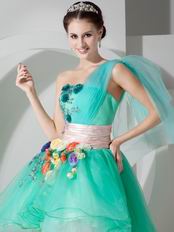 High Low Vivid Spring Green Prom Dress With Flowers