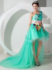 High Low Vivid Spring Green Prom Dress With Flowers