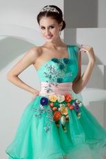 High Low Vivid Spring Green Prom Dress With Flowers