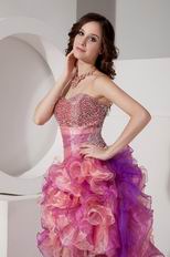 Contast Pink Color 2014 New Fashion High-low Prom Dress