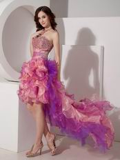 Contast Pink Color 2014 New Fashion High-low Prom Dress