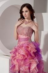 Contast Pink Color 2014 New Fashion High-low Prom Dress