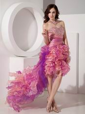 Contast Pink Color 2014 New Fashion High-low Prom Dress