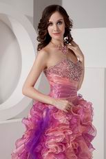 Contast Pink Color 2014 New Fashion High-low Prom Dress