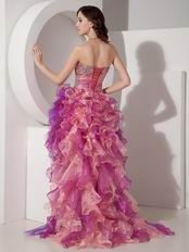 Contast Pink Color 2014 New Fashion High-low Prom Dress