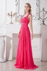 Pretty Halter Top Ruched Floor Length Deep Pink Formal Ocassion Dress