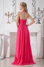 Pretty Halter Top Ruched Floor Length Deep Pink Formal Ocassion Dress