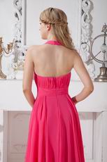 Pretty Halter Top Ruched Floor Length Deep Pink Formal Ocassion Dress