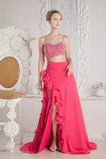 Unique Sexy Spaghetti Straps Backless Pink Evening Gown