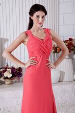 Noble Straps Criss-Cross Ruched Watermelon Prom Dress With Split