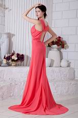 Noble Straps Criss-Cross Ruched Watermelon Prom Dress With Split