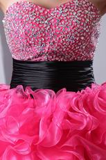 Crystals High Low Ruffles Skirt Hot Pink Cocktail Party Dress