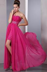 Crystals Magenta Rose High Split Chiffon Skirt Prom Dress