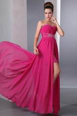 Crystals Magenta Rose High Split Chiffon Skirt Prom Dress