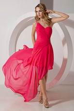 Sexy One Shoulder High Low Hot Pink Celebrity Dress