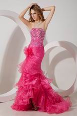 Fuchsia Flowers Decorate Beaded Mermaid Layers Evening Dress