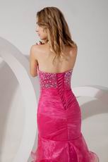 Fuchsia Flowers Decorate Beaded Mermaid Layers Evening Dress